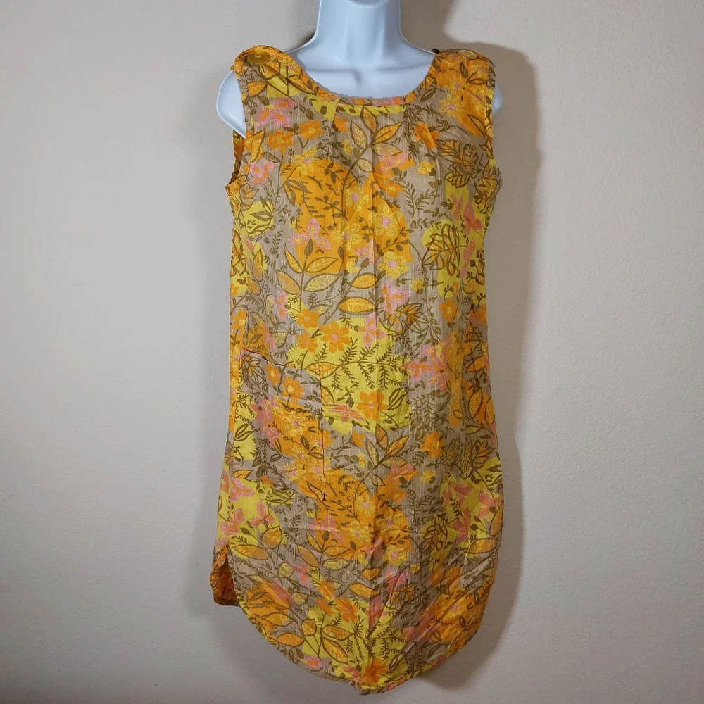 Vintage Handmade Orange, Pink, Tan, Yellow Floral Dress, size medium - Picture 3 of 8